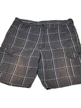 Wrangler cargo chino shorts mens 36 x 10 plaid striped brown blue